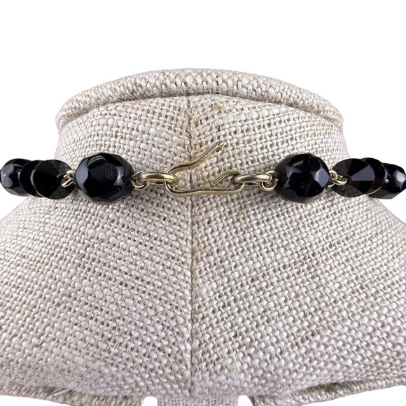 Vintage Multistrand Black Faceted Beaded Necklace Elegant Gold Tone Hook Closure - Picture 2 of 4